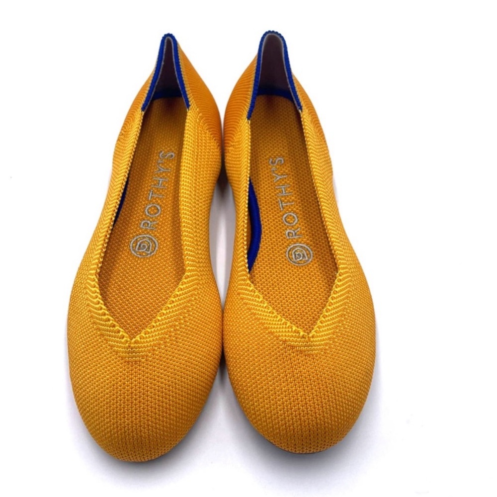 Rothy's Round Toe Loafers in LemonDrop Color w/ Blue Piping, Size 8.